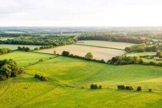 aerial shot of farm fields