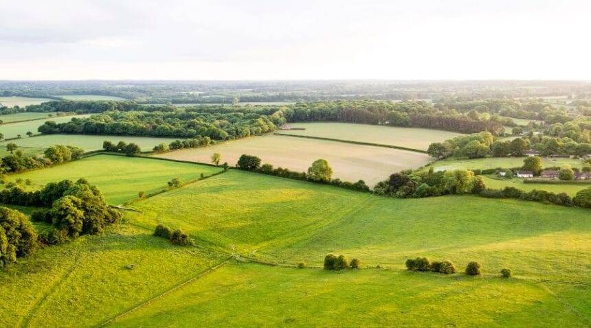 aerial shot of farm fields