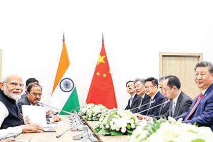 Prime Minister Narendra Modi holds a bilateral meeting with Chinese President Xi Jinping on the sidelines of the BRICS Summit, in Kazan on Wednesday. ANI