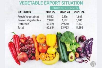 दो साल में सब्जियों के निर्यात में 77% की गिरावट
