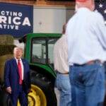 Republican presidential nominee Donald Trump arrives to speak at a campaign event at a farm in Smithton, Pa., in September. Sylvain Charlebois writes that while Canada performed reasonably well economically during Trump’s first administration, Canadian farmers face a more challenging landscape as Trump is poised to return to the Oval Office. (File)