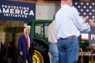 Republican presidential nominee Donald Trump arrives to speak at a campaign event at a farm in Smithton, Pa., in September. Sylvain Charlebois writes that while Canada performed reasonably well economically during Trump’s first administration, Canadian farmers face a more challenging landscape as Trump is poised to return to the Oval Office. (File)