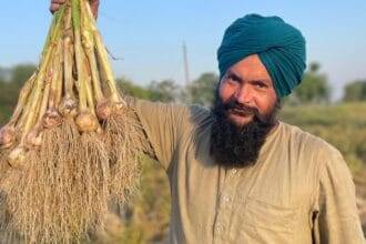 farmer with garlic