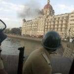 Police personnel outside the Taj Mahal Hotel during the siege by terrorists in Mumbai, on 25 November 2008