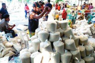 Workers display 20-kilo packs of rice costing PHP29 per kilogram inside the Bureau of Animal and Industry Kadiwa Store on Visayas Avenue, Diliman, Quezon City. The Department of Agriculture on Monday (Dec. 9) said the amendment to the Rice Tariffication Law would trim rice prices in local markets and boosts agricultural productivity. PNA PHOTO BY BEN BRIONES